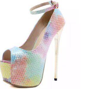 Women's Platform High Heel Sandals Open toe rainbow snakeskin